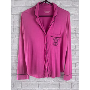 Victorias Secret Women XS Hot Pink Modal Long Sleeve Sleepwear Shirt Monogrammed